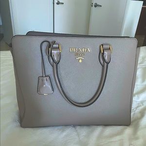 Prada Convertible Open Tote Saffiano with Soft Calf, Grey, Like New